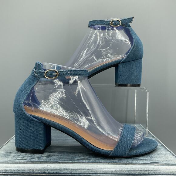 Charles Albert Women’s Block heel Denim Sandals Blue Size 7 - Picture 1 of 10